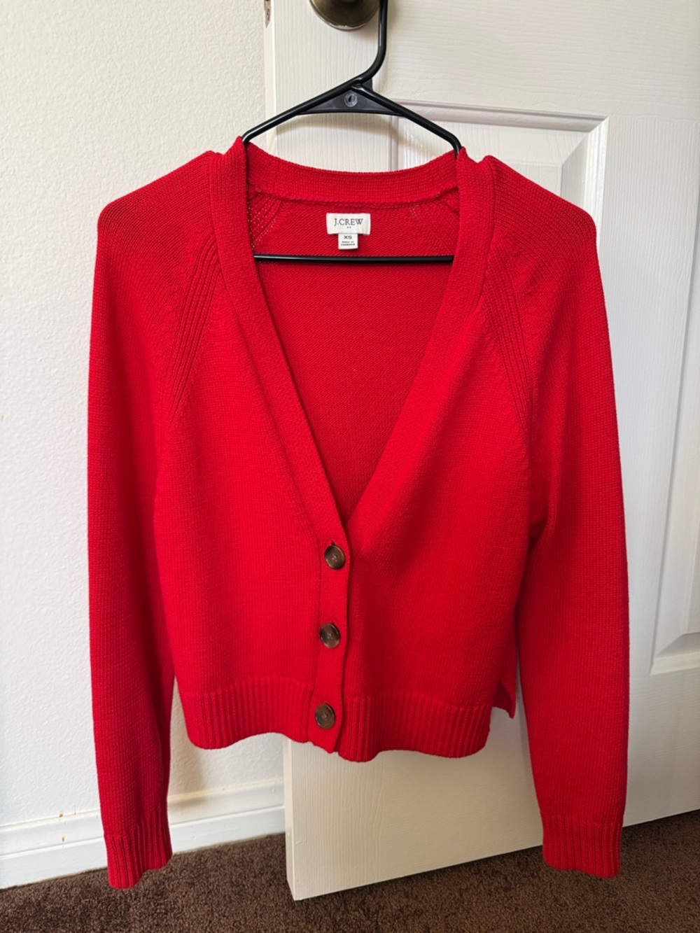 J. Crew Bright Red V-Neck Button Cardigan